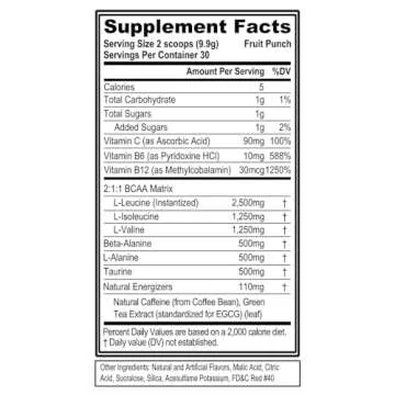 EVL BCAAs Amino Acids Powder - BCAA Energy Pre Workout Powder for Muscle Recovery Lean Growth and En...