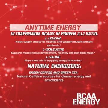 EVL BCAAs Amino Acids Powder - BCAA Energy Pre Workout Powder for Muscle Recovery Lean Growth and Endurance - Rehydrating BCAA Powder Post Workout Recovery Drink with Natural Caffeine - Fruit Punch