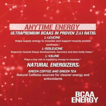 EVL BCAAs Amino Acids Powder - BCAA Energy Pre Workout Powder for Muscle Recovery Lean Growth and Endurance - Rehydrating BCAA Powder Post Workout Recovery Drink with Natural Caffeine - Fruit Punch