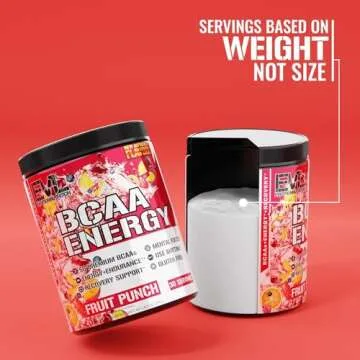 EVL BCAAs Amino Acids Powder - BCAA Energy Pre Workout Powder for Muscle Recovery Lean Growth and Endurance - Rehydrating BCAA Powder Post Workout Recovery Drink with Natural Caffeine - Fruit Punch