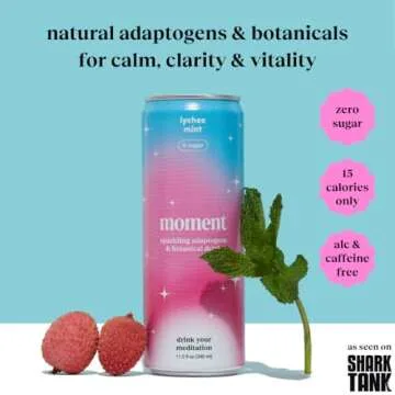 Moment Mocktails Non Alcoholic Drinks (Shark Tank) | SPARKLING Lychee Mint Adaptogen Drink | L-Thean...