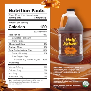 Holy Kakow Vegan Organic Caramel Sauce for Coffee & Desserts