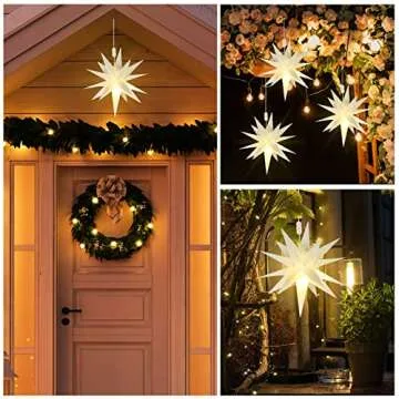 Kingdder 4 Pieces Moravian Star Light LED 3D Star Hanging Light Powered by Battery with Timer Function White Porch Light Holiday Decor for Indoor Outdoor Christmas Trees Balconies Courtyards (12 Inch)