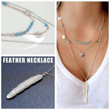 FINREZIO 12 PCS Gold Plated Layered Necklace Set