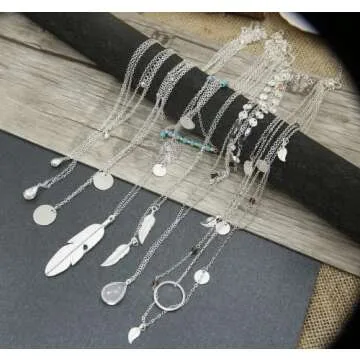 FINREZIO 12 PCS Gold Plated Layered Necklace Set