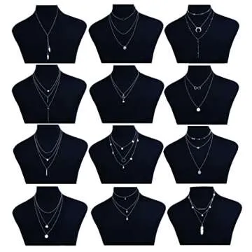 FINREZIO 12 PCS Gold Plated Layered Necklace Set