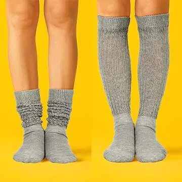 Geyoga 3 Pairs Slouch Socks Scrunch Cotton Knit Boot Soft Long Winter Stacked Socks for Women(5-8,Black, White, Gray)