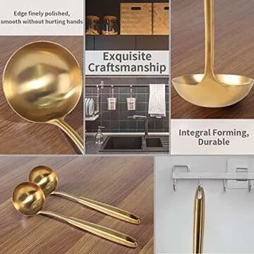 Newness Soup Ladle, [Rustproof, Heat Resistance, Integral Forming] Durable 304 Stainless Steel Soup Spoon with Vacuum Ergonomic Round Handle, Cooking Spoon for Kitchen, 13.7 Inches, Gold