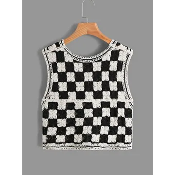 Trendy Verdusa Checkered Knit Sweater Vest for Women