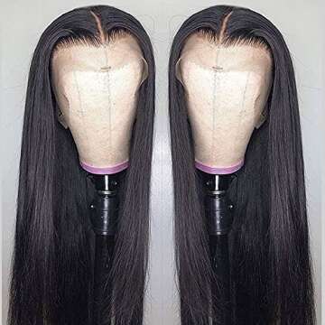 ANDRIA Lace Front Wigs Straight Hair Glueless Lace Synthetic Long Silk Natural Wig Heat Resistant Fi...