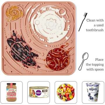 OHMO Lick Mat for Dogs and Cats(Small, Mars&Coral, 2pcs) Enrichment Accessories Toy Space Star Easy Clean Pet Slow Feeder/Suction Cups, Licking Pad for Anxiety Relief and Boredom Reduction