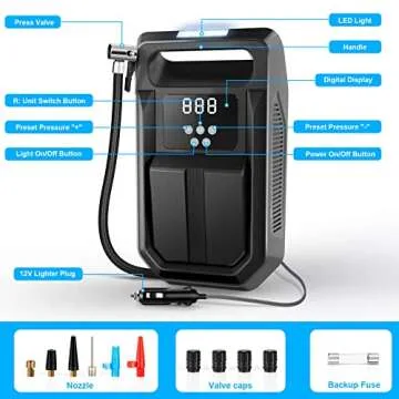 FBK Tire Inflator Portable Air Compressor Tire Air Pump for Car Tires - Car Accessories, 12V DC Auto...