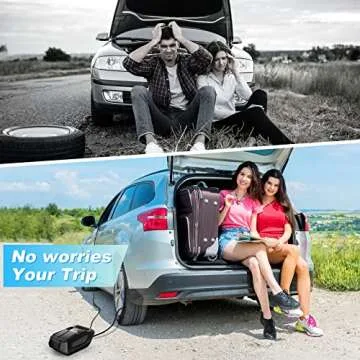 FBK Tire Inflator Portable Air Compressor Tire Air Pump for Car Tires - Car Accessories, 12V DC Auto Pump with Digital Pressure Gauge, Emergency LED Light for Bicycle, Motorcycle, Balloons, Black