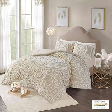 Madison Park Laetitia Comforter Bohemian Tufted Cotton Chenille, Medallion Shabby Chic All Season Do...