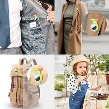 AirTag Holder with Safety Pin(2 Pack, Rainbow), Hidden Wearable AirTag Case with Brooch Clip for Clothes of Kids, Teens, Toddler. Better Substitute for Air Tag Accessories of Bracelet, Necklace