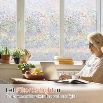 LUTE Window Privacy Film, Rainbow Window Film, 3D Decorative Stained Glass Cling, Non-Adhesive Vinyl Static Cling Removable Glass Stickers, Sun UV Blocking Decal Covering for Home, 17.5 x 78.7 inches