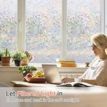 LUTE Window Privacy Film, Rainbow Window Film, 3D Decorative Stained Glass Cling, Non-Adhesive Vinyl Static Cling Removable Glass Stickers, Sun UV Blocking Decal Covering for Home, 17.5 x 78.7 inches