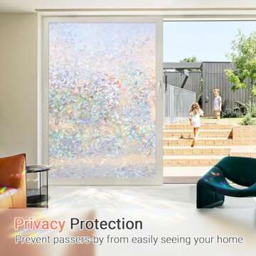 LUTE Window Privacy Film, Rainbow Window Film, 3D Decorative Stained Glass Cling, Non-Adhesive Vinyl Static Cling Removable Glass Stickers, Sun UV Blocking Decal Covering for Home, 17.5 x 78.7 inches