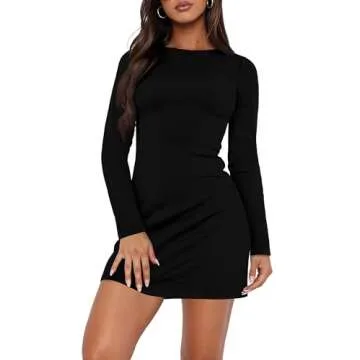 WIHOLL Fall Dresses for Women 2024 Long Sleeve Dress Slim Fit Club Party Bodycon Dresses Boat Neck M...
