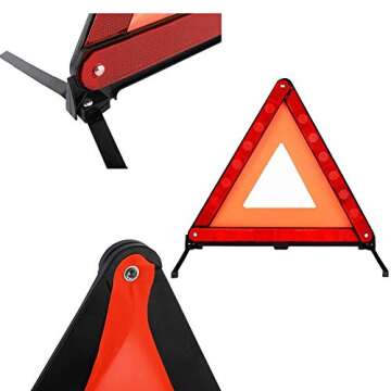 Beetoo Reflective Triple Triangle Car Warning Sign, Foldable Emergency Warning Triangles Breakdown Board, Safety Roadside Hazard Sign Warning Kit