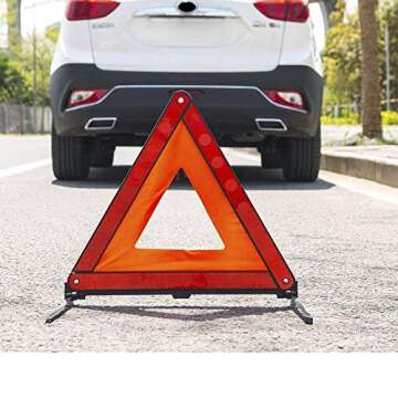 Beetoo Reflective Triple Triangle Car Warning Sign, Foldable Emergency Warning Triangles Breakdown Board, Safety Roadside Hazard Sign Warning Kit
