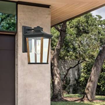 Smeike Outdoor Wall Sconce with Wood Grain Finish