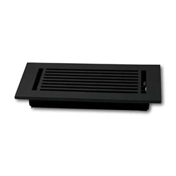 Madelyn Carter 4 x 12 Cast Aluminum Linear Bar Vent Cover with Damper - Black (Overall: 5.75 x 13.75) | Floor Register - Wall Register