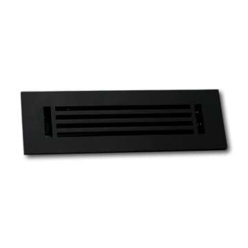 Madelyn Carter 4 x 12 Cast Aluminum Linear Bar Vent Cover with Damper - Black (Overall: 5.75 x 13.75) | Floor Register - Wall Register