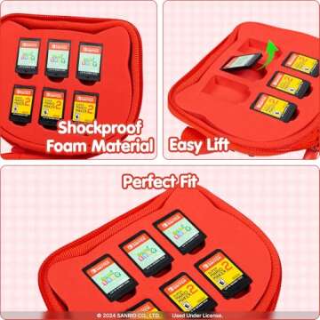 Hamee Hello Kitty Cartridge Case Compatible with Nintendo Switch Games – Portable Carrying Zip Case Storage Holder with 12 Slots, Holds 12-36 Games [Carabiner Included]