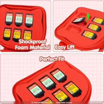 Hamee Hello Kitty Cartridge Case Compatible with Nintendo Switch Games – Portable Carrying Zip Case Storage Holder with 12 Slots, Holds 12-36 Games [Carabiner Included]
