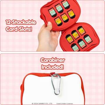 Hamee Hello Kitty Cartridge Case Compatible with Nintendo Switch Games – Portable Carrying Zip Case Storage Holder with 12 Slots, Holds 12-36 Games [Carabiner Included]