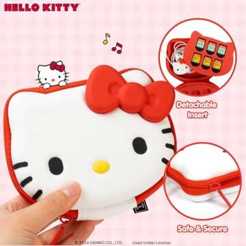 Hamee Hello Kitty Cartridge Case Compatible with Nintendo Switch Games – Portable Carrying Zip Case Storage Holder with 12 Slots, Holds 12-36 Games [Carabiner Included]