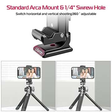 Metal Phone Tripod Mount 3 Cold Shoes & Arca Port, 360° Smartphone Tripod Adapter for iPhone Samsun...