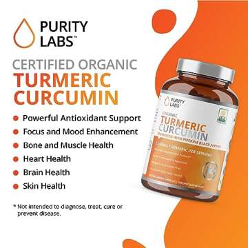 Organic Turmeric Curcumin with Black Pepper Bioperine 2,250 MG/Serving, 95% curcuminoids - Antioxidant Joint Supplement, Muscle & Brain Support - Turmeric Supplement, Non-GMO, Vegetarian, 120 Capsules