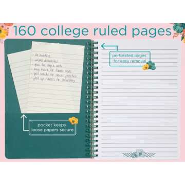 Steel Mill & Co Cute Floral Mini Spiral Notebook, 8.25" x 6.25" Journal with Durable Hardcover and 160 Lined Pages, Garden Blooms (Cream)