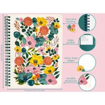 Steel Mill & Co Cute Floral Mini Spiral Notebook, 8.25" x 6.25" Journal with Durable Hardcover and 160 Lined Pages, Garden Blooms (Cream)