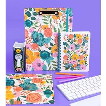 Steel Mill & Co Cute Floral Mini Spiral Notebook, 8.25" x 6.25" Journal with Durable Hardcover and 160 Lined Pages, Garden Blooms (Cream)