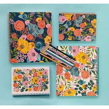 Steel Mill & Co Cute Floral Mini Spiral Notebook, 8.25" x 6.25" Journal with Durable Hardcover and 160 Lined Pages, Garden Blooms (Cream)