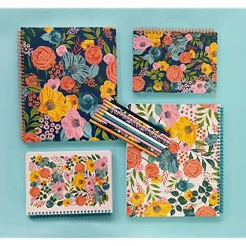 Steel Mill & Co Cute Floral Mini Spiral Notebook, 8.25" x 6.25" Journal with Durable Hardcover and 160 Lined Pages, Garden Blooms (Cream)