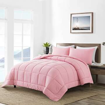 DOWNCOOL Queen Comforter Set -All Season Bedding Comforters Sets with 2 Pillow Cases-3 Pieces Bedding Sets Queen -Down Alternative Pink Queen Size Comforter Sets(88"x90")