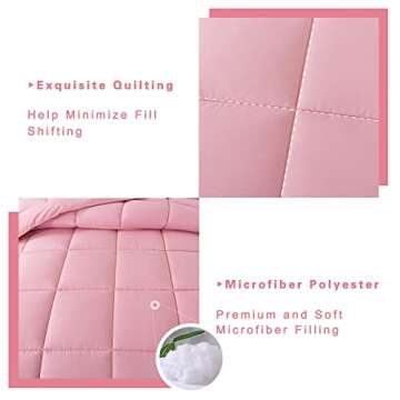 DOWNCOOL Queen Comforter Set -All Season Bedding Comforters Sets with 2 Pillow Cases-3 Pieces Bedding Sets Queen -Down Alternative Pink Queen Size Comforter Sets(88"x90")