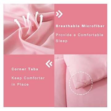 DOWNCOOL Queen Comforter Set -All Season Bedding Comforters Sets with 2 Pillow Cases-3 Pieces Bedding Sets Queen -Down Alternative Pink Queen Size Comforter Sets(88"x90")