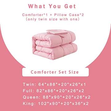 DOWNCOOL Queen Comforter Set -All Season Bedding Comforters Sets with 2 Pillow Cases-3 Pieces Bedding Sets Queen -Down Alternative Pink Queen Size Comforter Sets(88"x90")