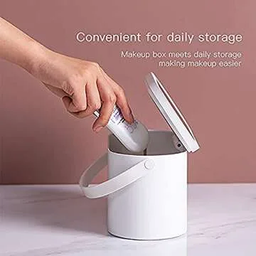 Yesinaly Travel Makeup Organizer Box with LED Mirror, White Portable Makeup Case Touch Switch Home Cosmetic Box