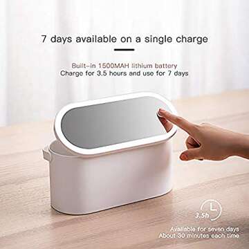 Yesinaly Travel Makeup Organizer Box with LED Mirror, White Portable Makeup Case Touch Switch Home Cosmetic Box