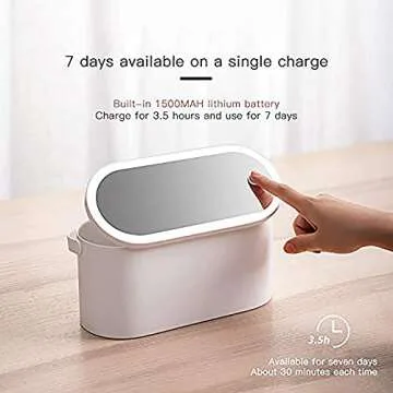 Yesinaly Travel Makeup Organizer Box with LED Mirror, White Portable Makeup Case Touch Switch Home Cosmetic Box