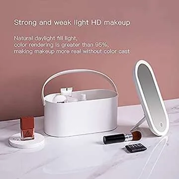 Yesinaly Travel Makeup Organizer Box with LED Mirror, White Portable Makeup Case Touch Switch Home Cosmetic Box