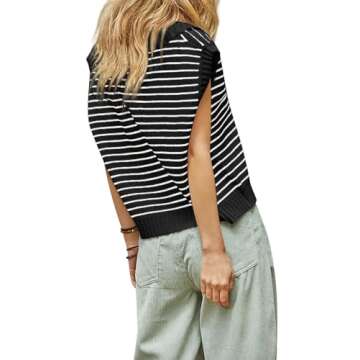 Yousify Ladies Summer Tops and Blouses 2025 Loose Fit Dressy Cap Sleeve Tunic Sweaters Vests Black M