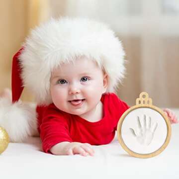 Creawoo Baby Imprint Frame Handprint Footprint Christmas Keepsake Ornament Kit, Personalized Holiday DIY Christmas Gift for New Born Baby Boys Girls Shower with Ring Tool and Display Bell Shaped Frame