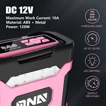 ‎DNA MOTORING TOOLS-00212 Pink 12V DC Digital Tire Inflator Portable Air Compressor with Pressure ...